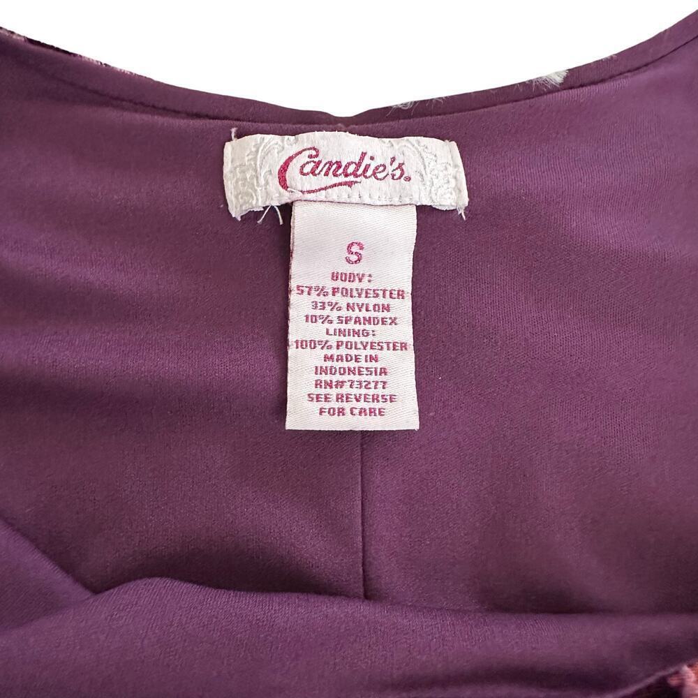 CANDIE'S Floral Velvet Bodycon Mini Dress Long Sleeve Scoop Neck Purple Size S - Picture 5 of 14